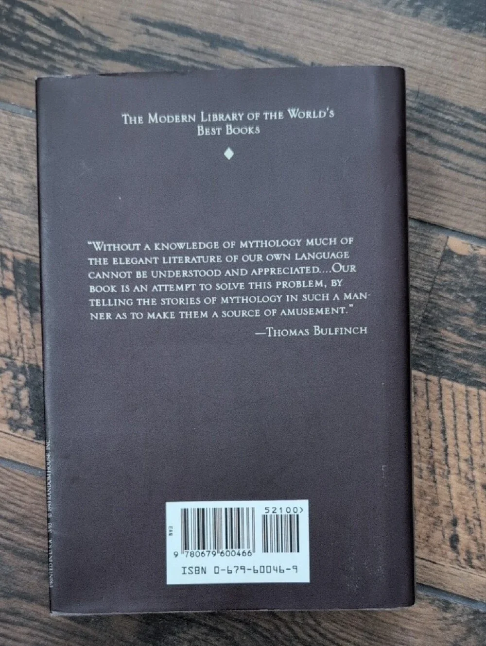 Modern Library Bulfinch's Mythology Vintage Hardcover Book 1993 Laocoon Cover